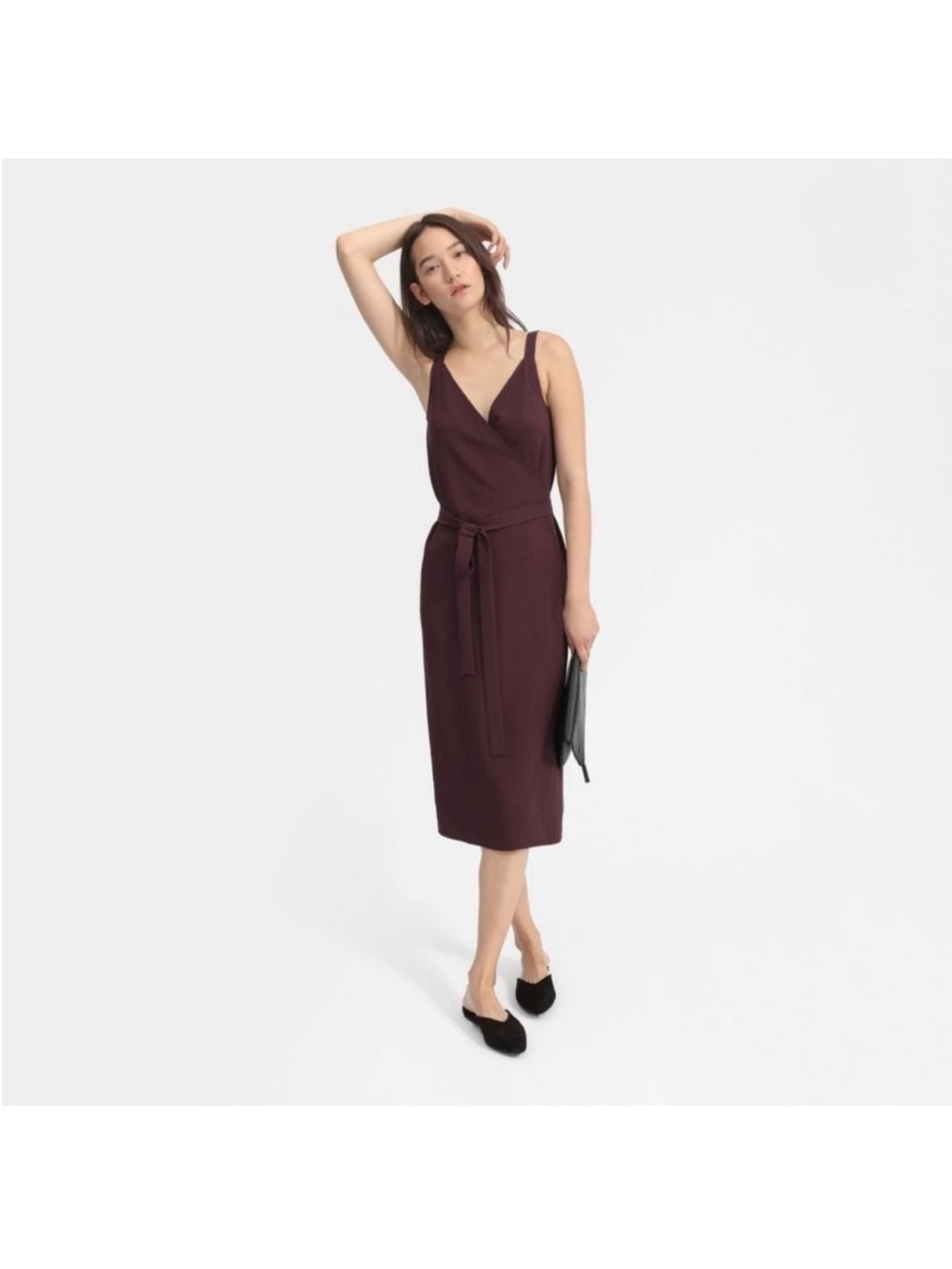 Everlane GoWeave Plum Burgundy Wrap Midi Dress Size S 4 Work to Cocktail